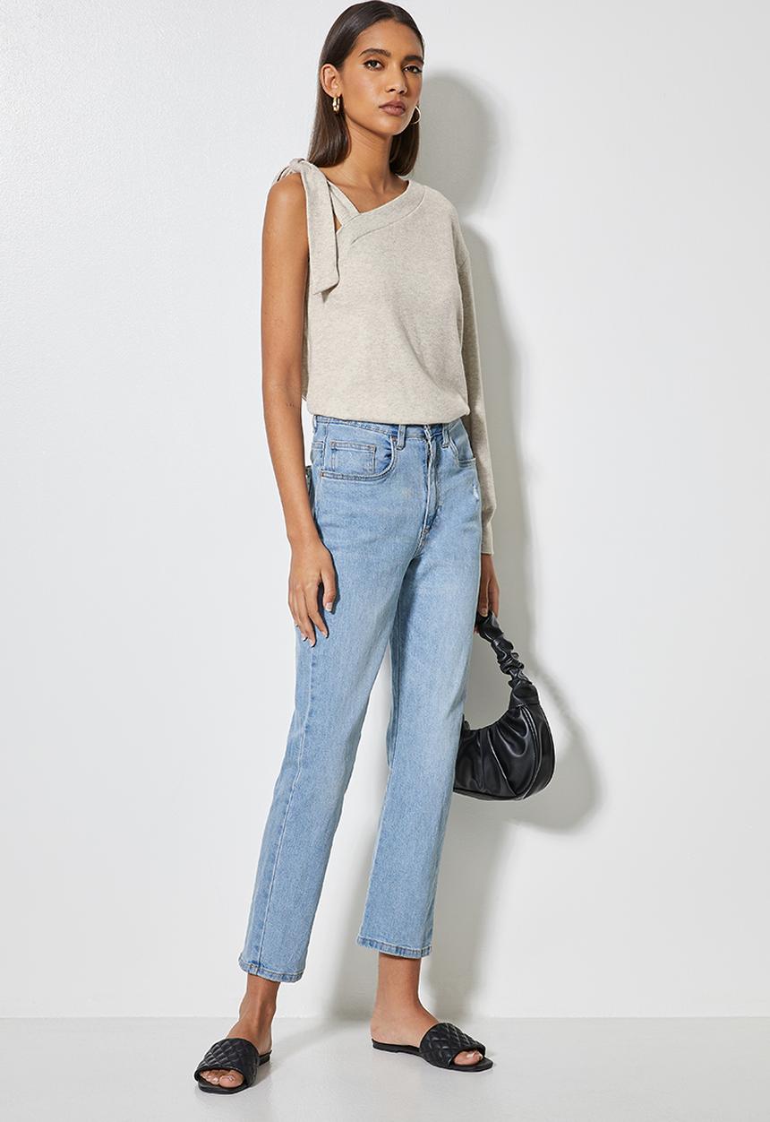 VELVET - Off shoulder cut and sew top - taupe