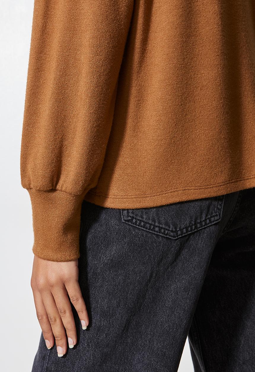 VELVET - Off shoulder cut and sew top - brown