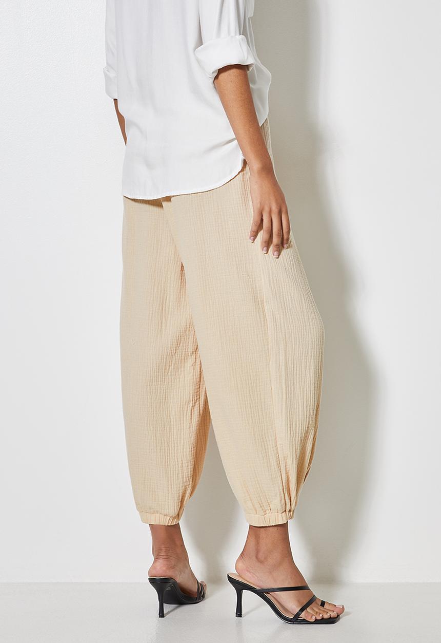 VELVET - Pull on textured balloon pant - neutral