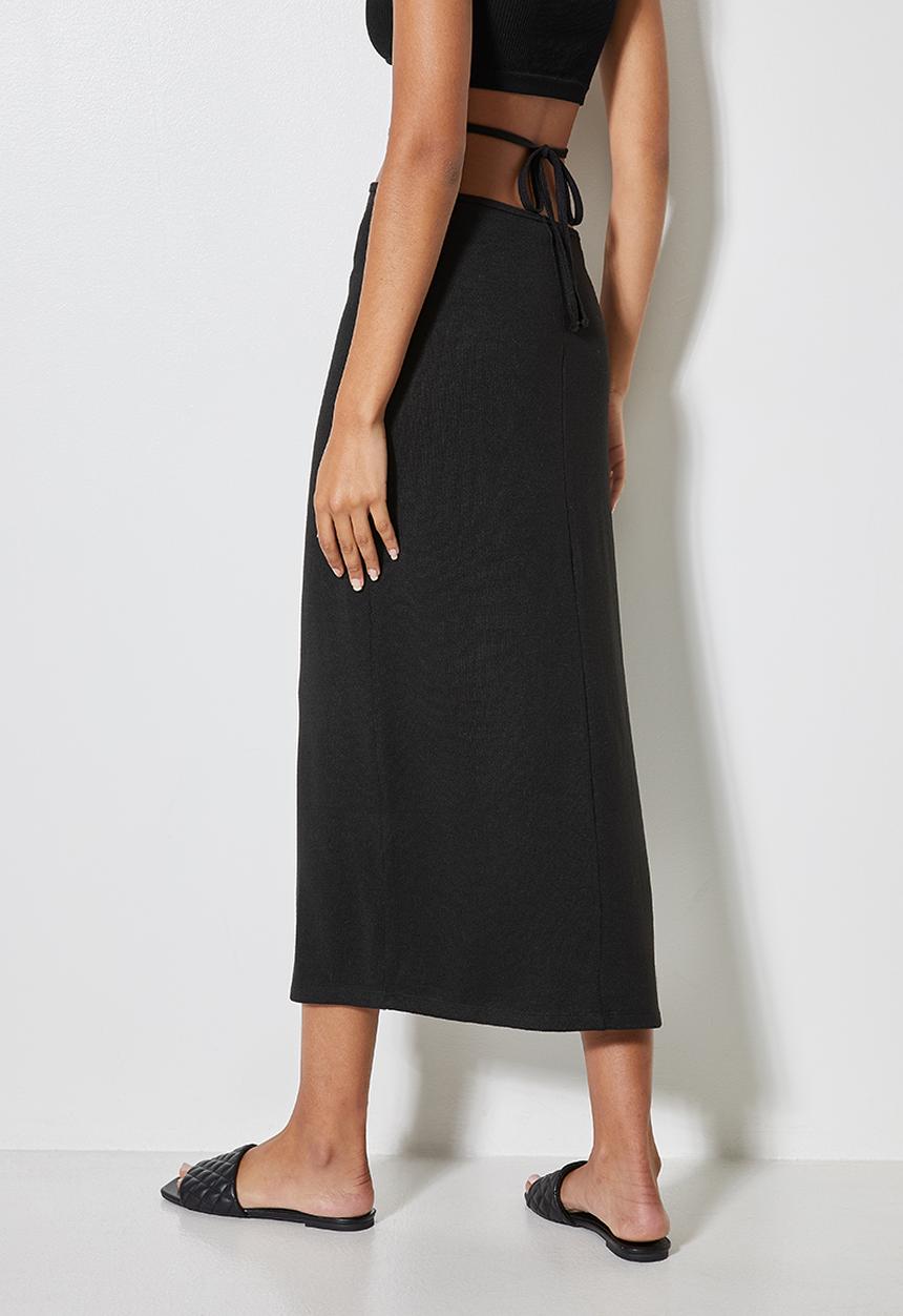 VELVET - Waist tie cut and sew pencil skirt - black 