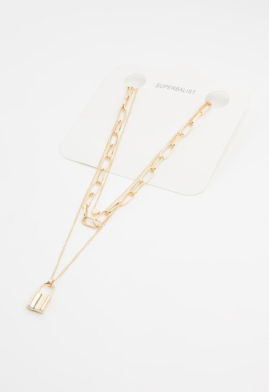 Superbalist - Layered padlock necklace - gold