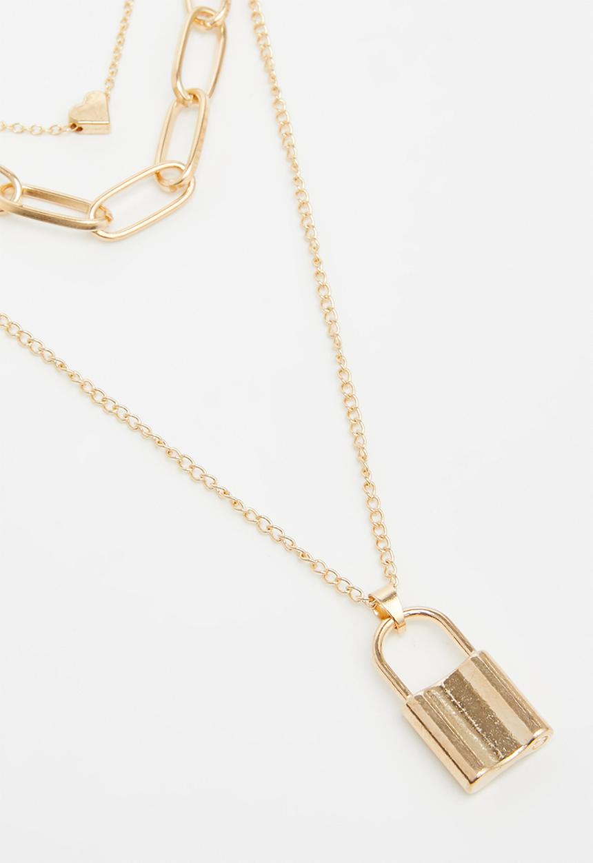 Superbalist - Layered padlock necklace - gold