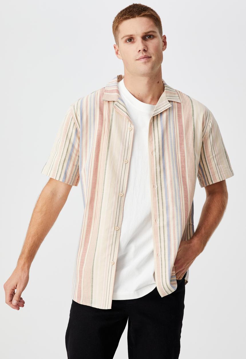 Cotton On - Textured short sleeve shirt - mixed colour stripe