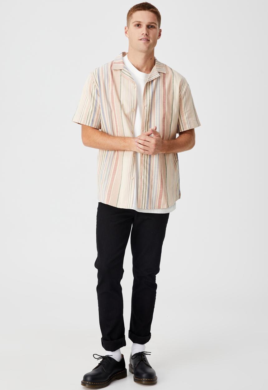 Cotton On - Textured short sleeve shirt - mixed colour stripe