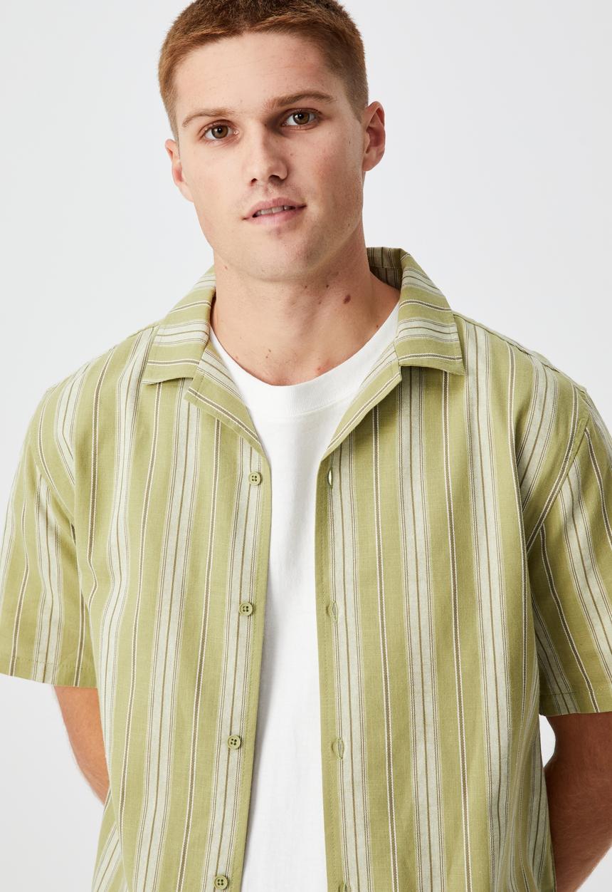 Cotton On - Textured short sleeve shirt - olive wide stripe