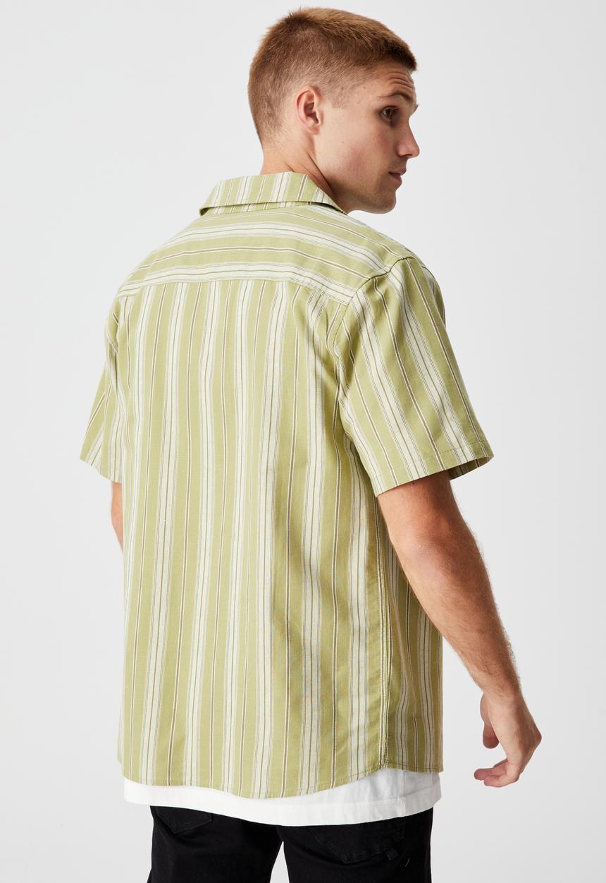 Cotton On - Textured short sleeve shirt - olive wide stripe