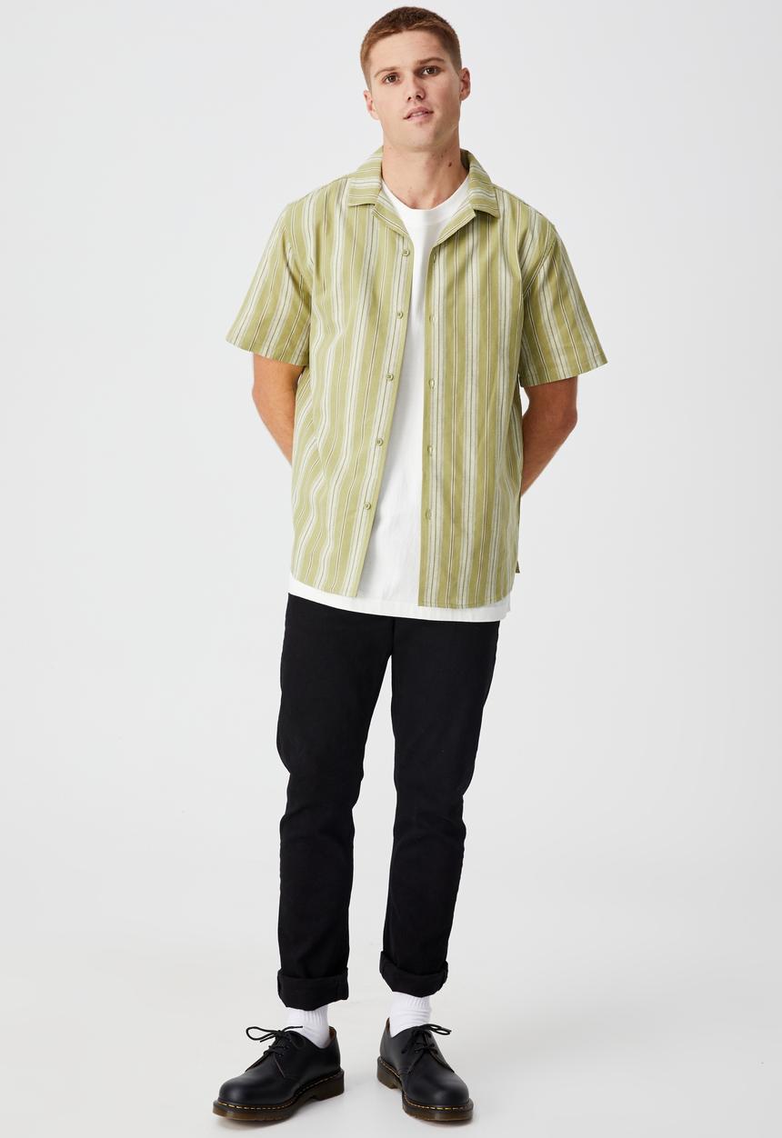 Cotton On - Textured short sleeve shirt - olive wide stripe