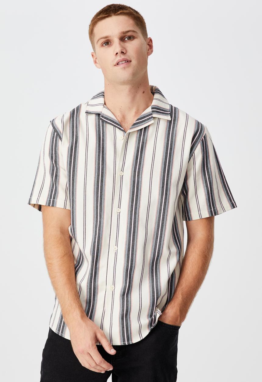Cotton On - Textured short sleeve shirt - pink ecru stripe