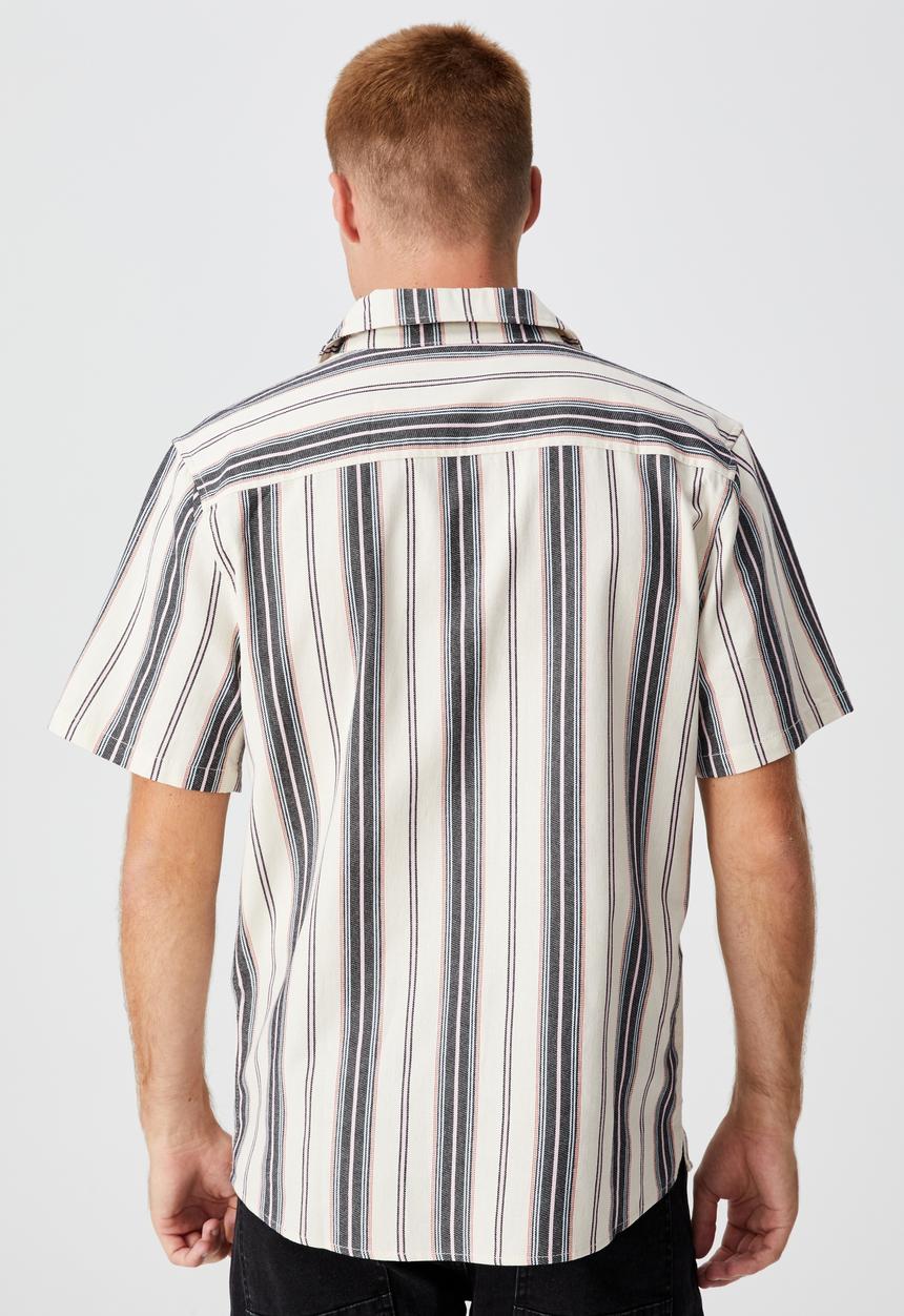 Cotton On - Textured short sleeve shirt - pink ecru stripe
