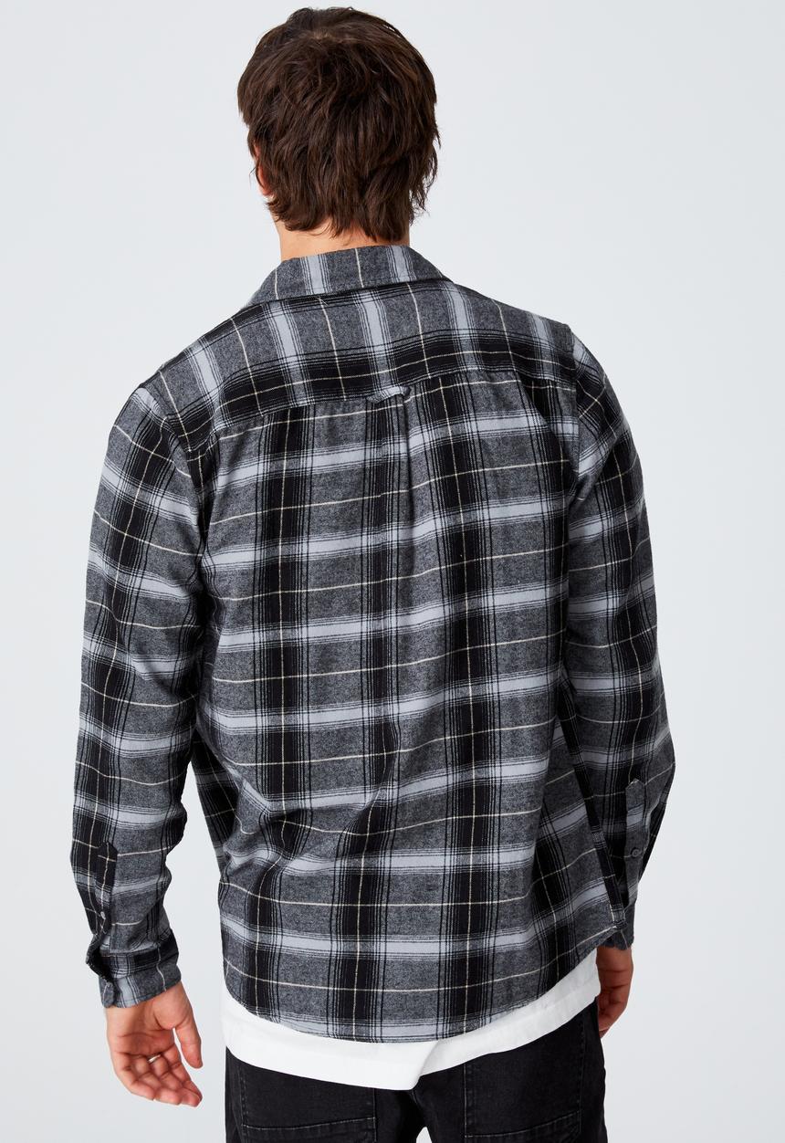Cotton On - Washed long sleeve check shirt - charcoal gravel check