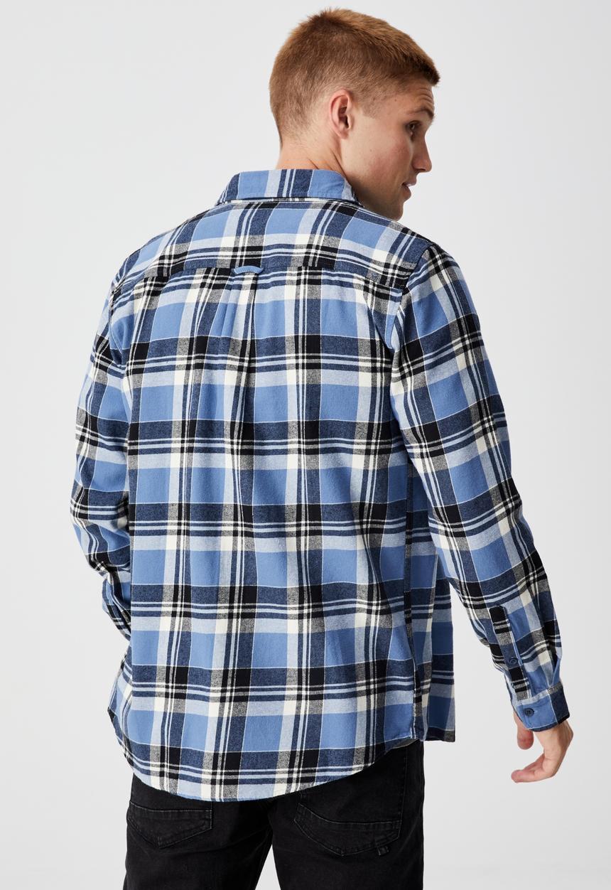 Cotton On - Washed long sleeve check shirt - indigo black white check