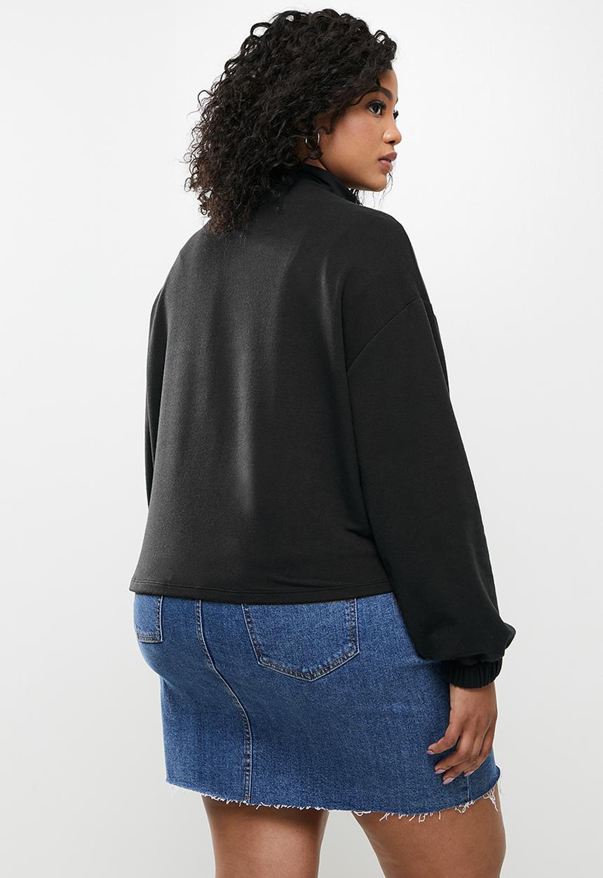 Blake - 3/4 zip cropped printed sweater - black