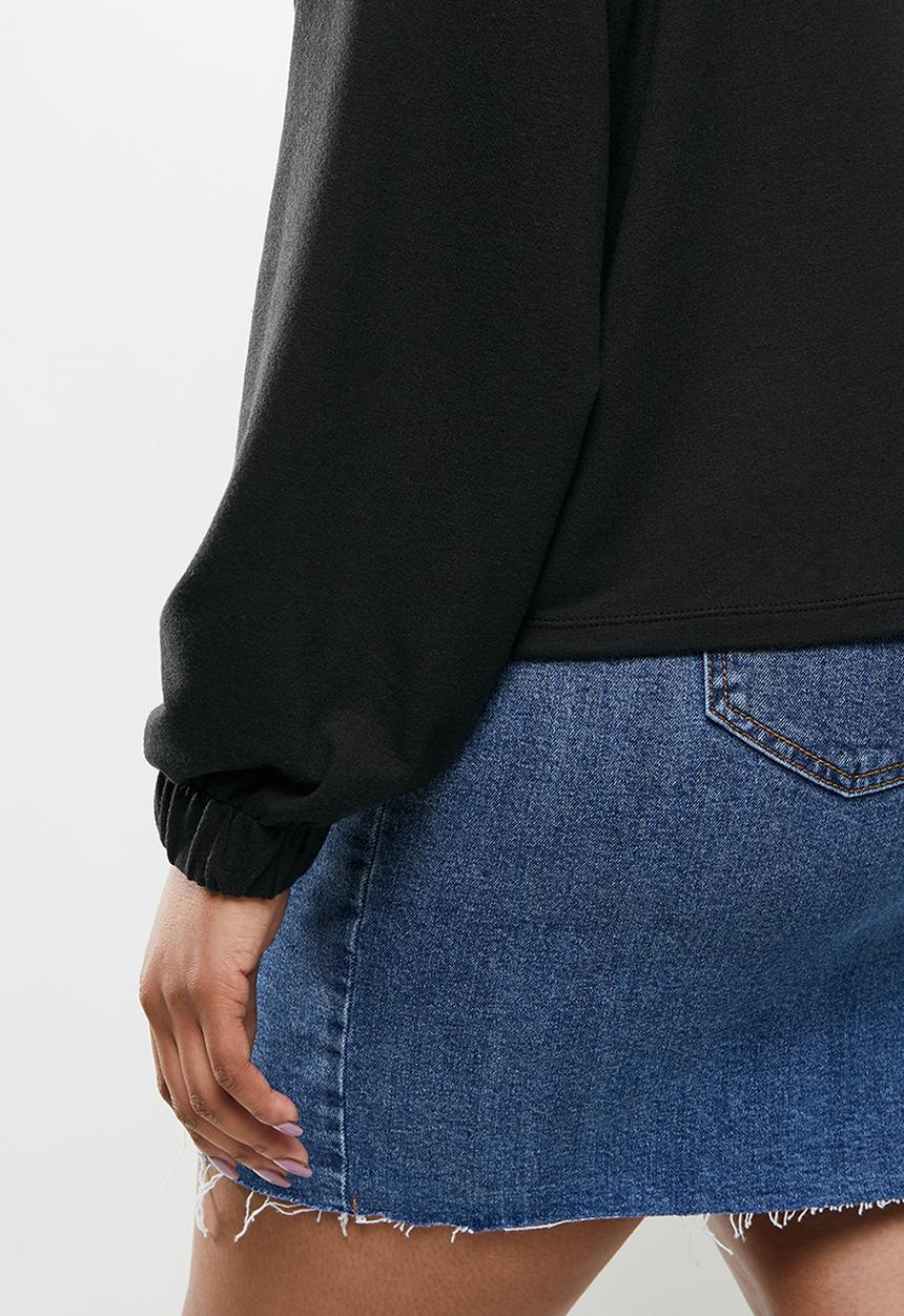Blake - 3/4 zip cropped printed sweater - black