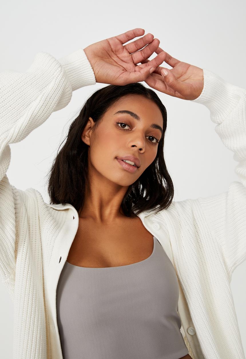 Cotton On - Cotton dad rib collar cardigan - snow white