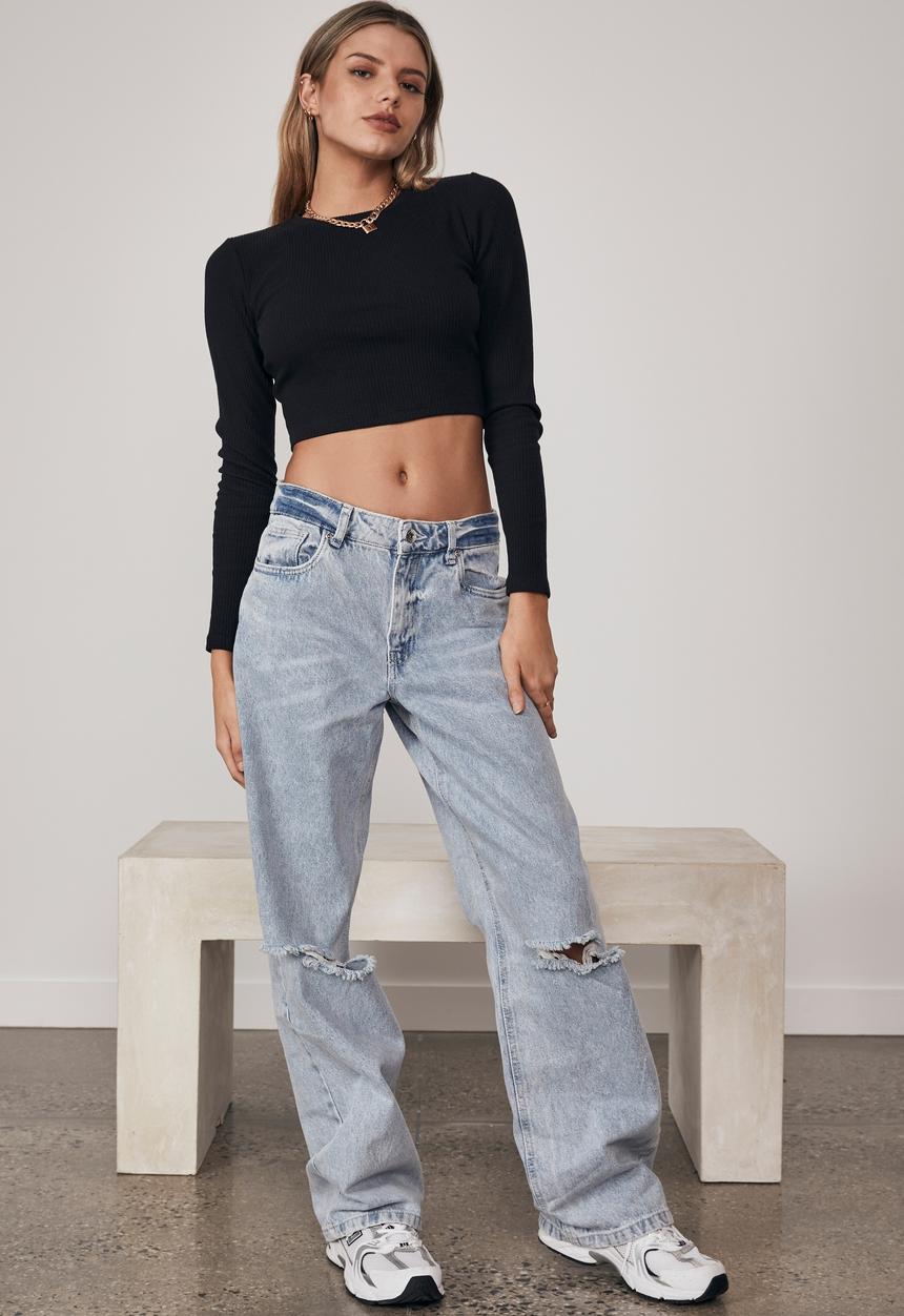 Factorie - Long sleeve open back top - black