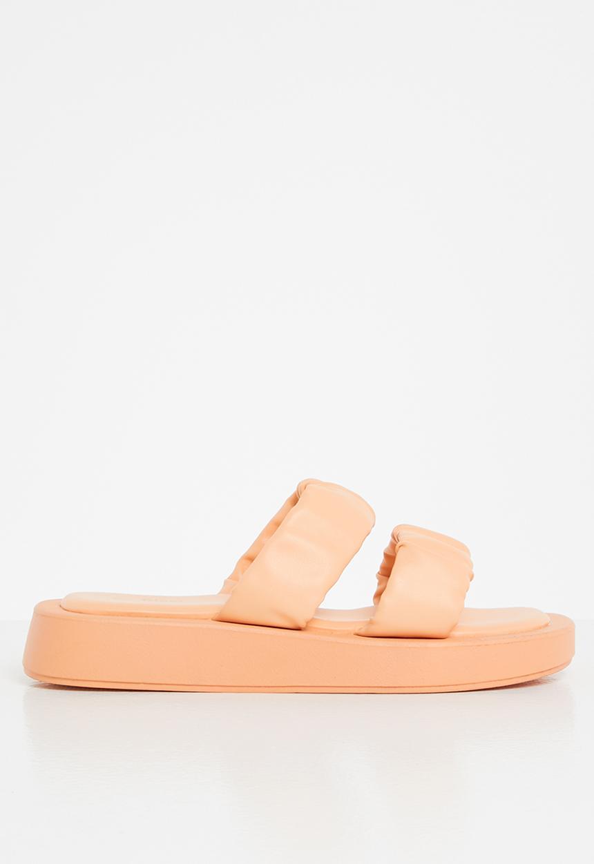 Plum - Peachy ruched double strap flatform slide - peach
