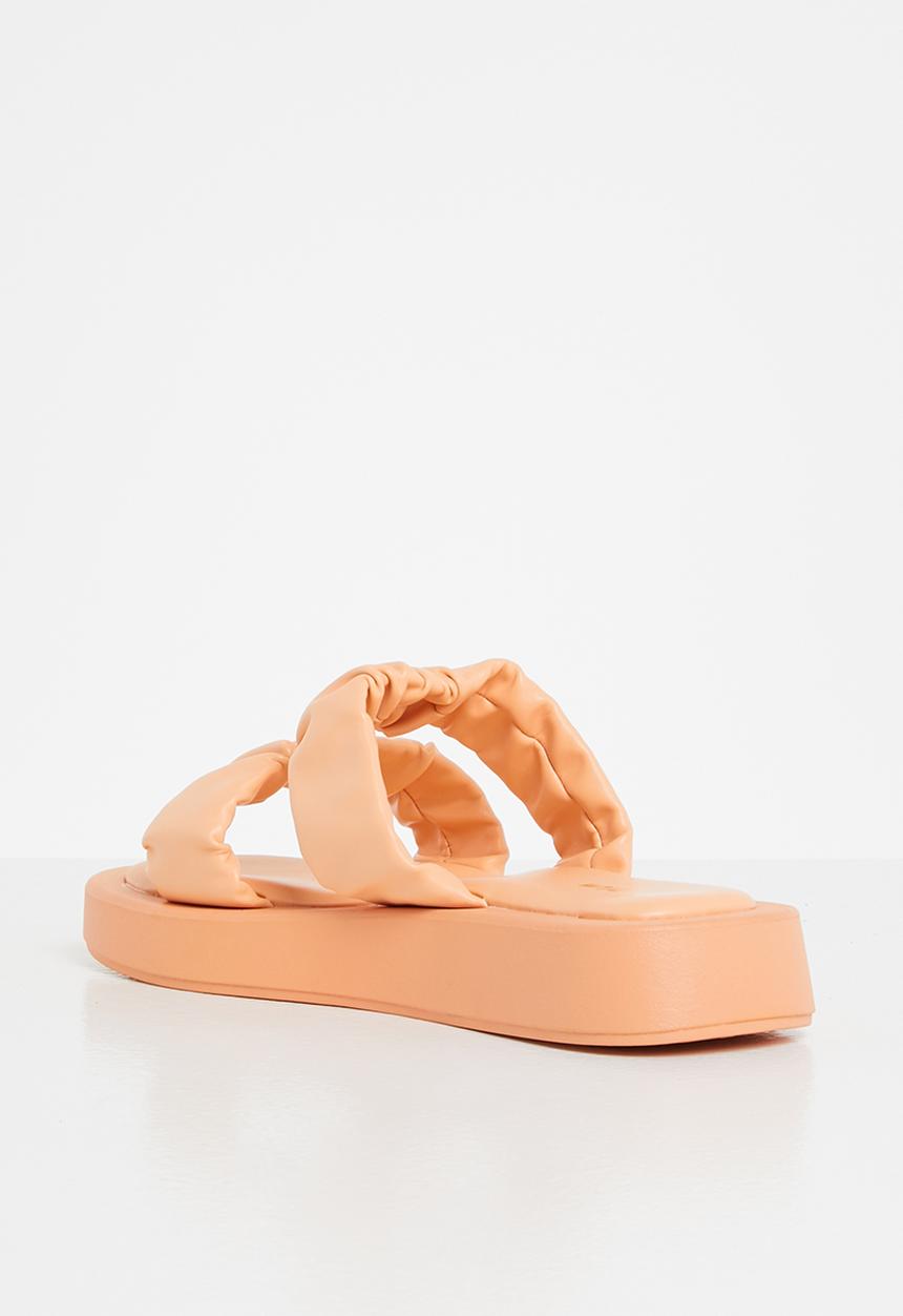 Plum - Peachy ruched double strap flatform slide - peach