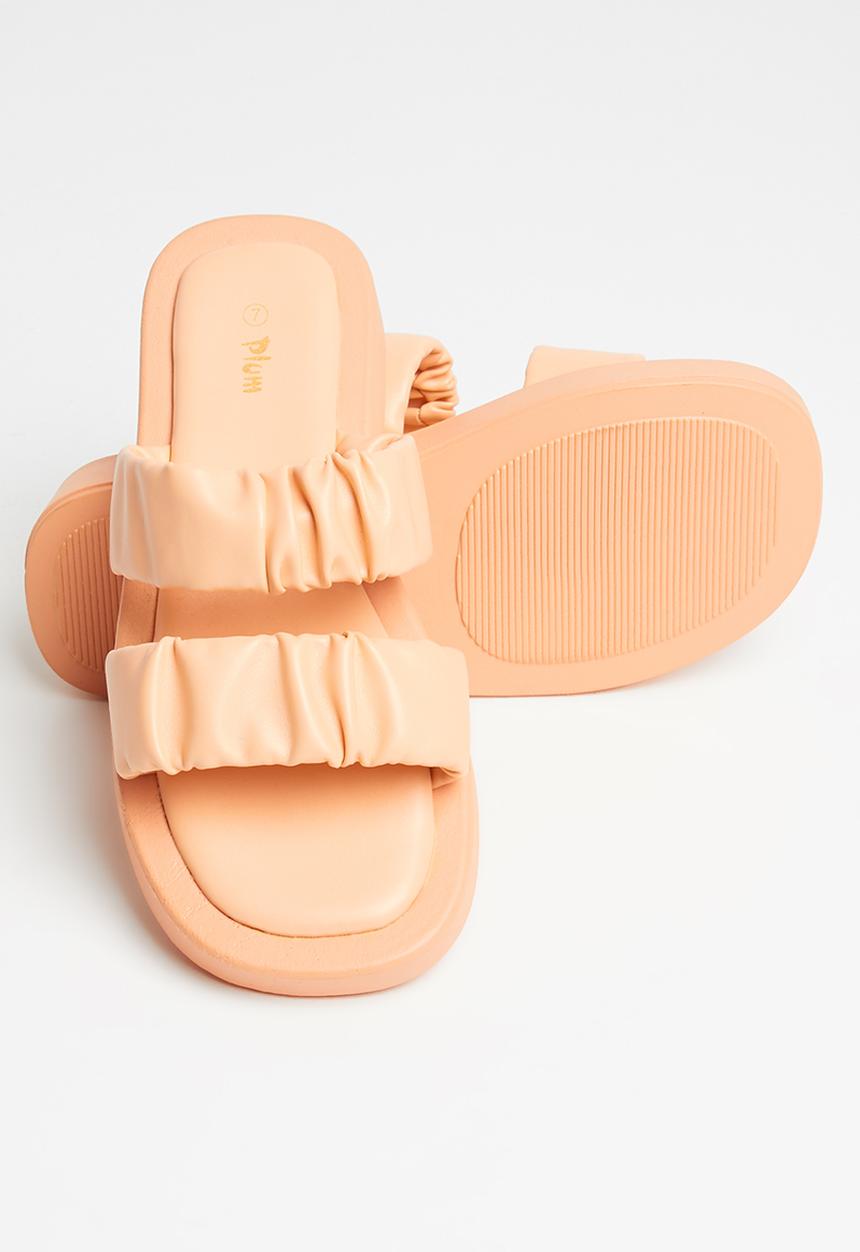 Plum - Peachy ruched double strap flatform slide - peach