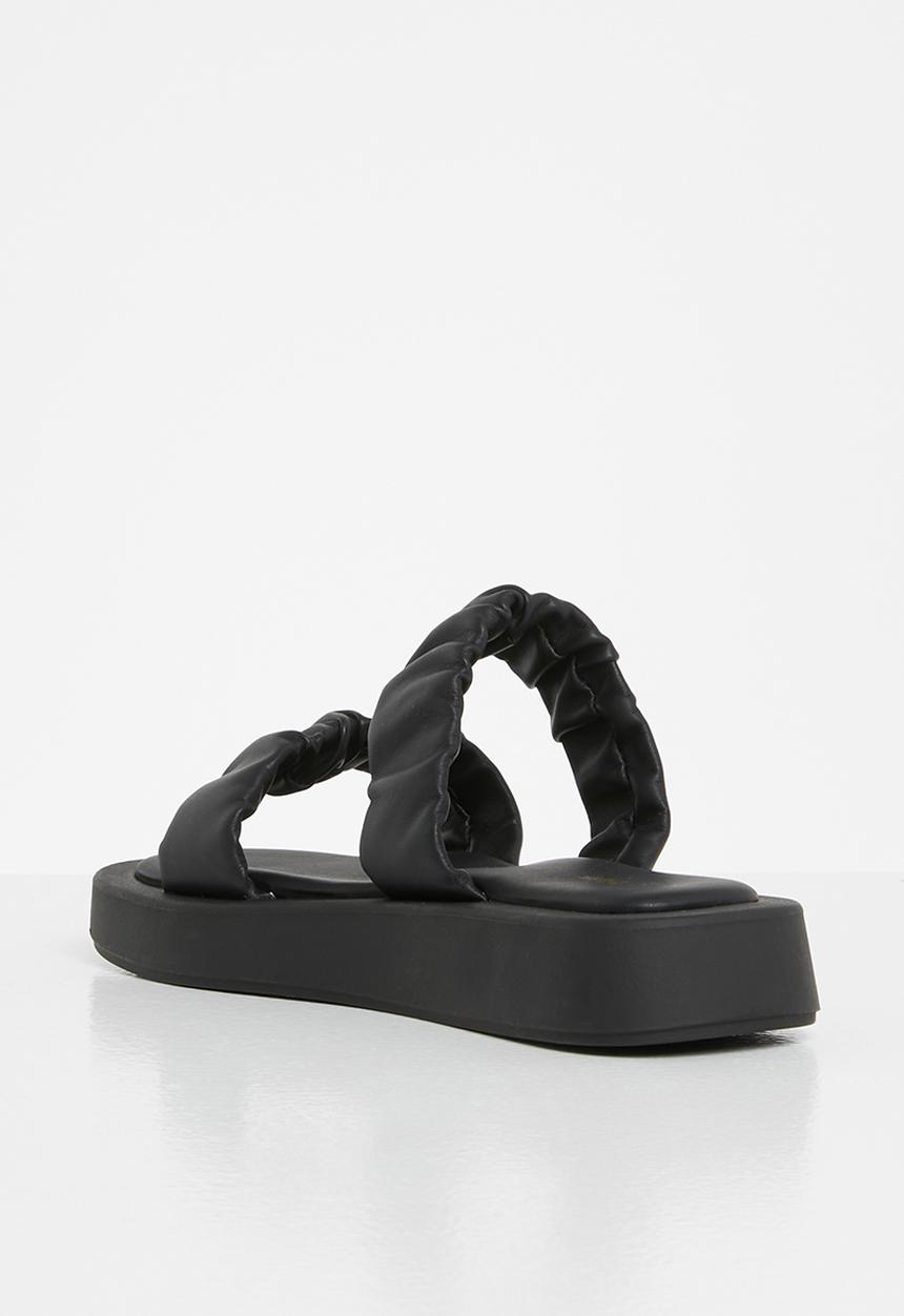Plum - Peachy ruched double strap flatform slide - black