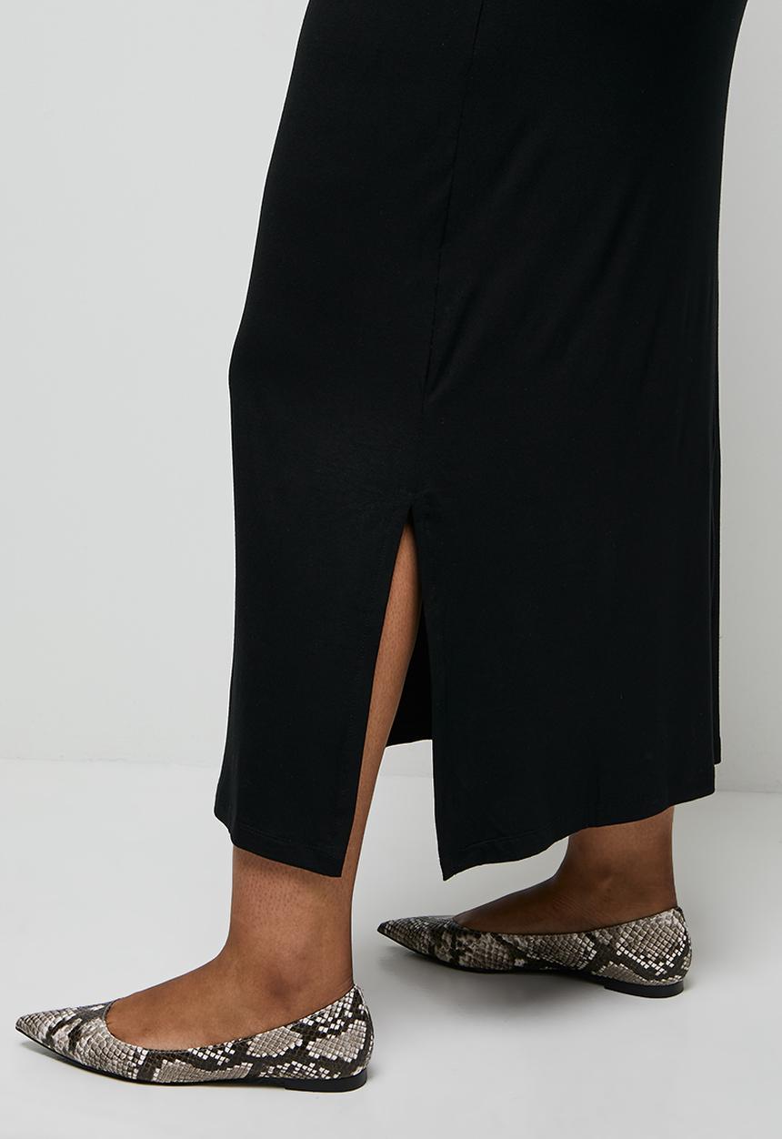 edit Plus - Conscious long sleeve reglan slit midi - black
