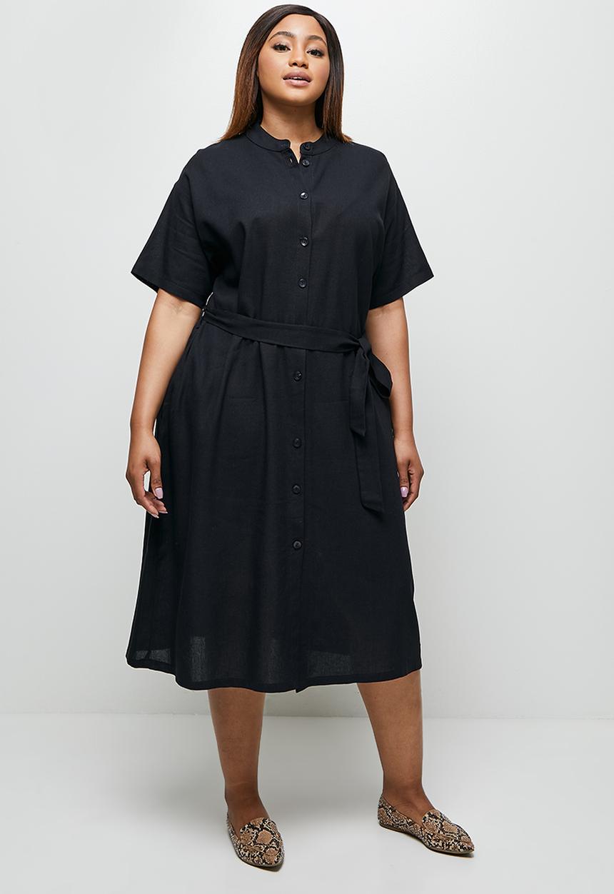 edit Plus - Grown on sleeve belted shirt dress - navy
