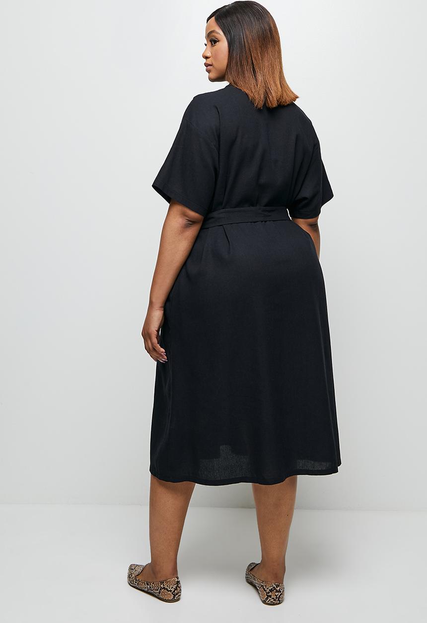 edit Plus - Grown on sleeve belted shirt dress - navy