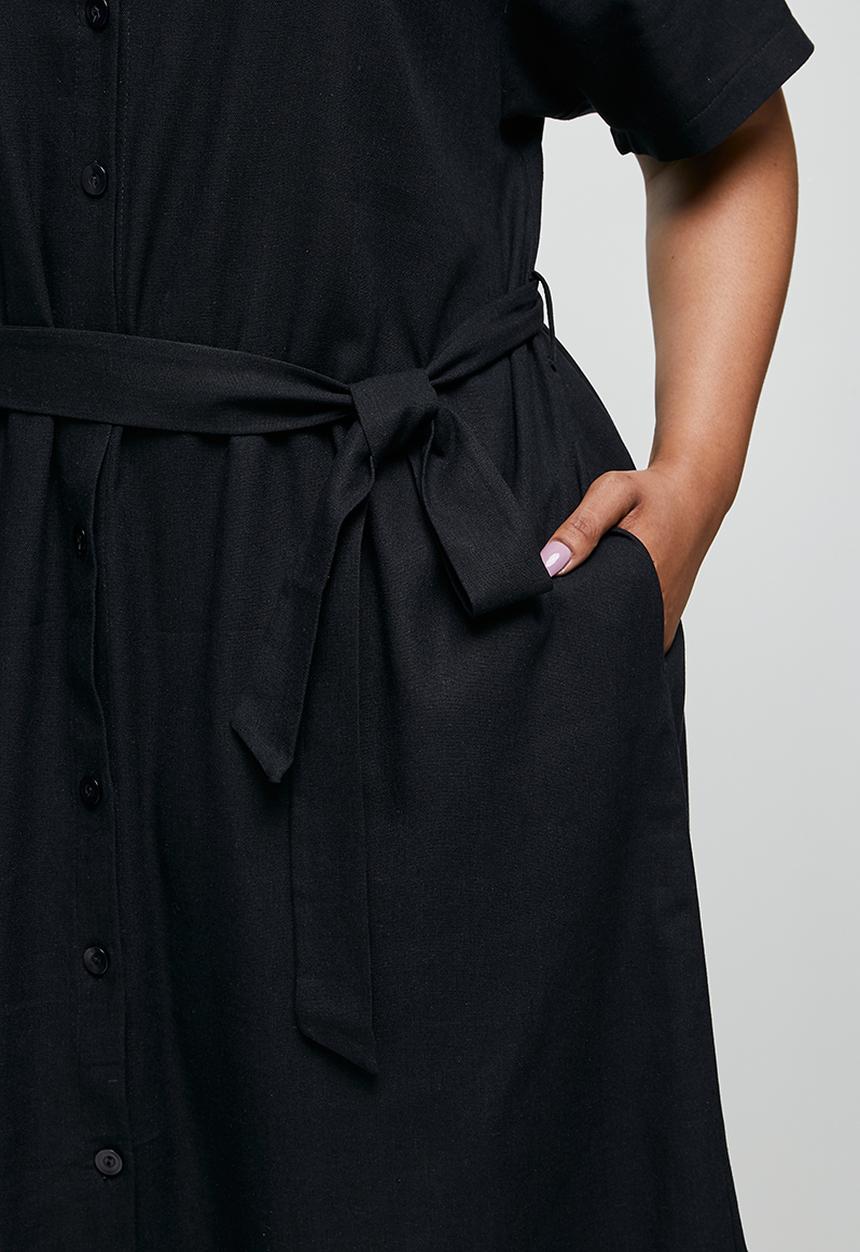 edit Plus - Grown on sleeve belted shirt dress - navy