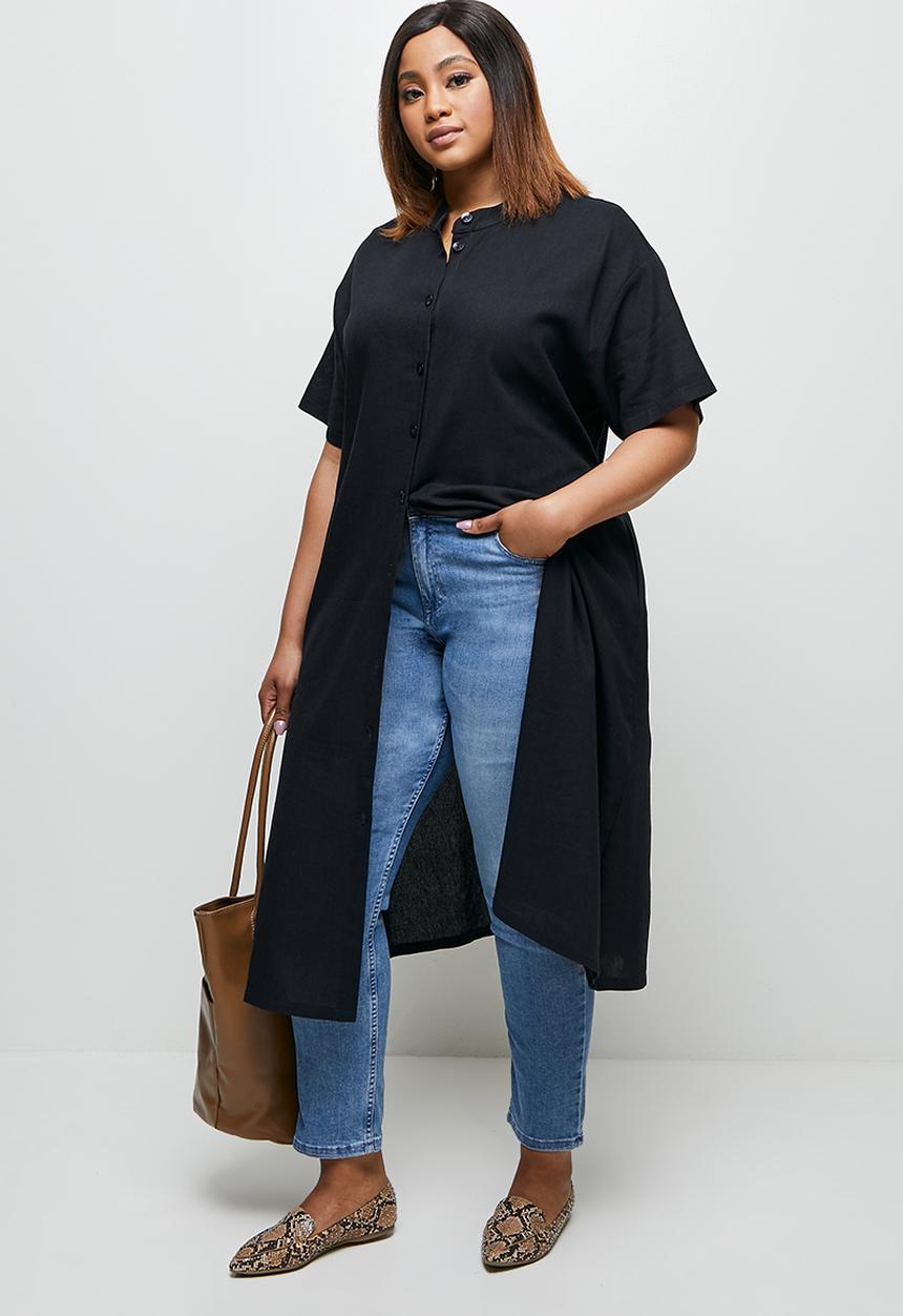 edit Plus - Grown on sleeve belted shirt dress - navy