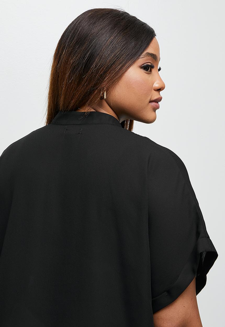 edit Plus - Notch neck grown on sleeve blouse - black