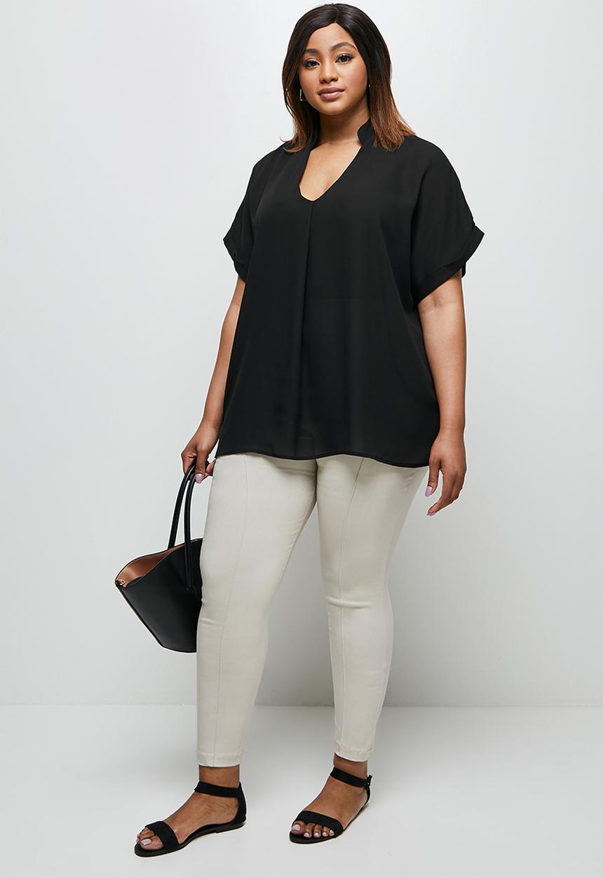 edit Plus - Notch neck grown on sleeve blouse - black