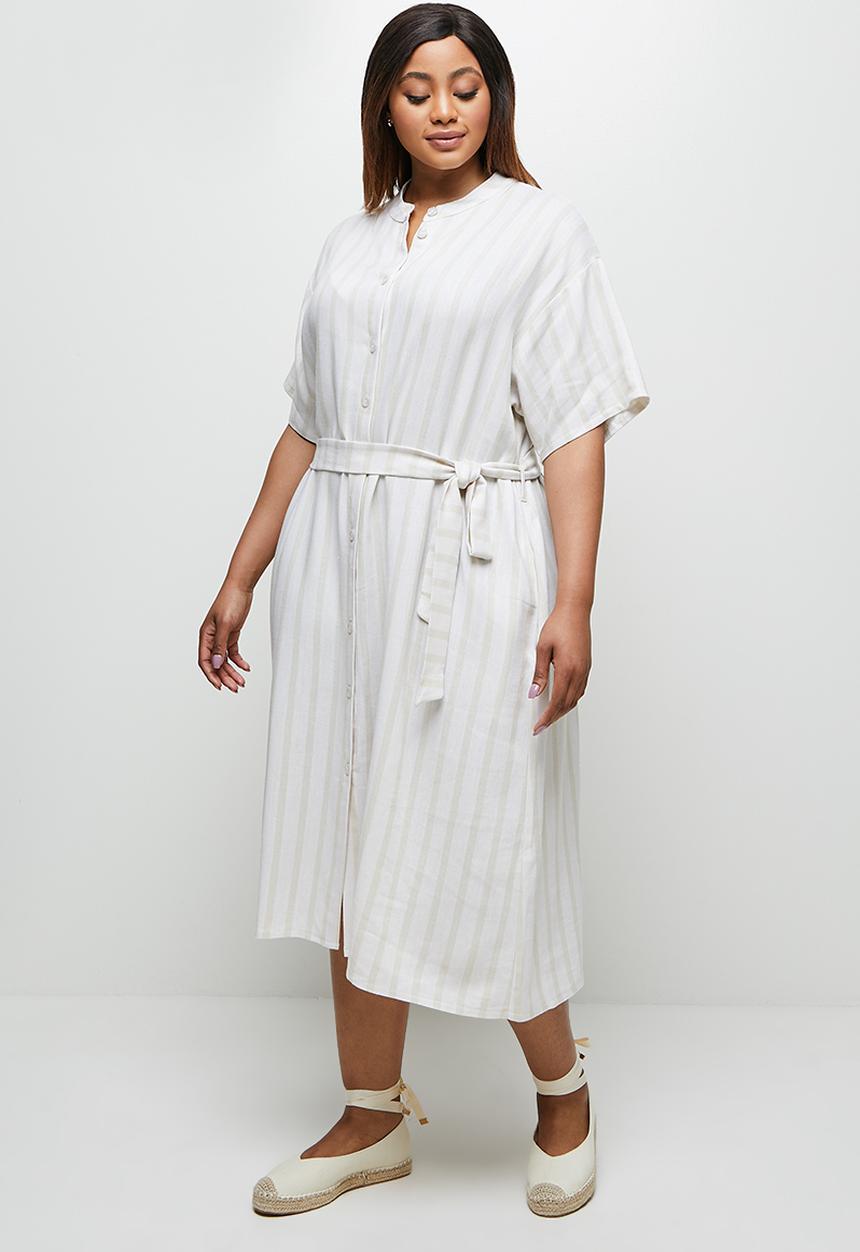 edit Plus - Grown on sleeve belted shirt dress - neutral