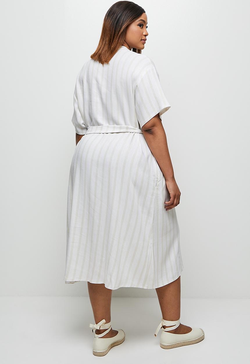 edit Plus - Grown on sleeve belted shirt dress - neutral