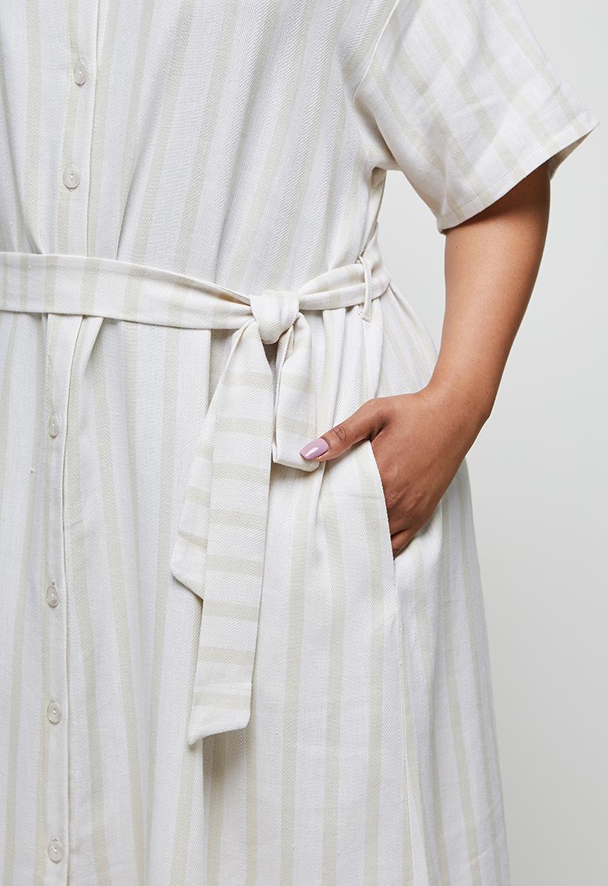 edit Plus - Grown on sleeve belted shirt dress - neutral