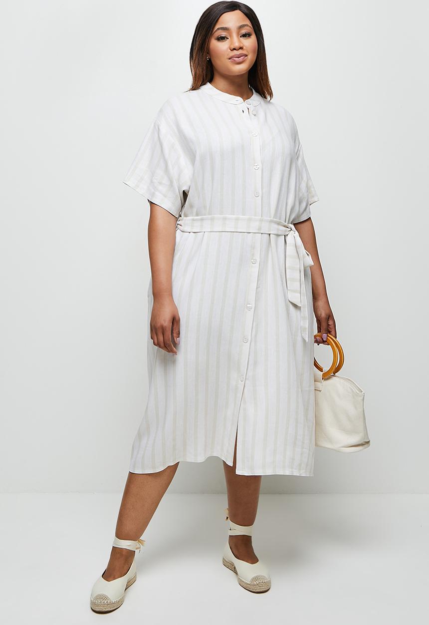 edit Plus - Grown on sleeve belted shirt dress - neutral