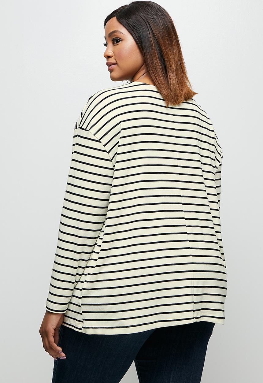 edit Plus - Striped v-neck boxy tee - black & neutral