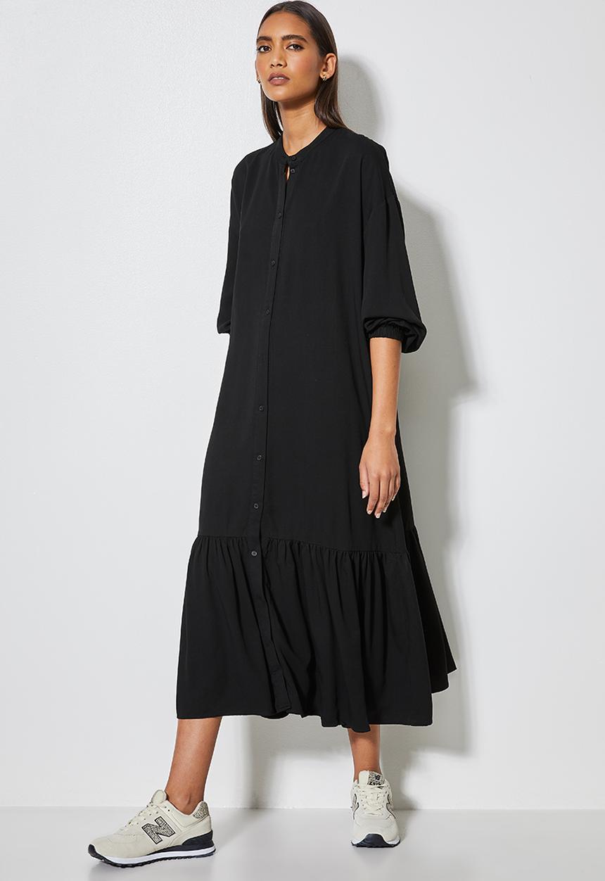 Superbalist - Single tier mandarin collar shirt dress - black