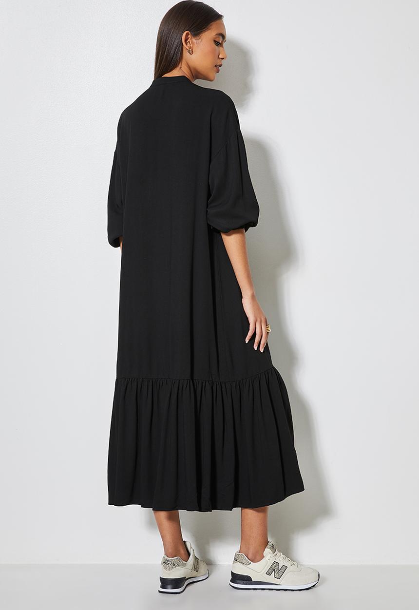 Superbalist - Single tier mandarin collar shirt dress - black