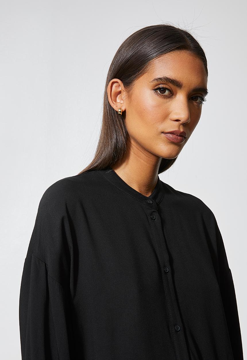 Superbalist - Single tier mandarin collar shirt dress - black