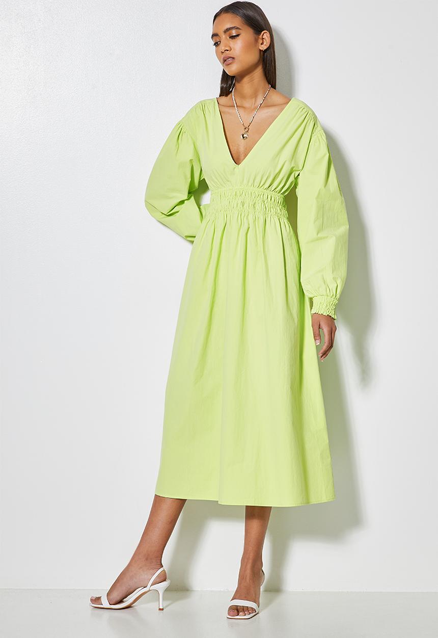Superbalist - Shirred waist open back midi dress - lime