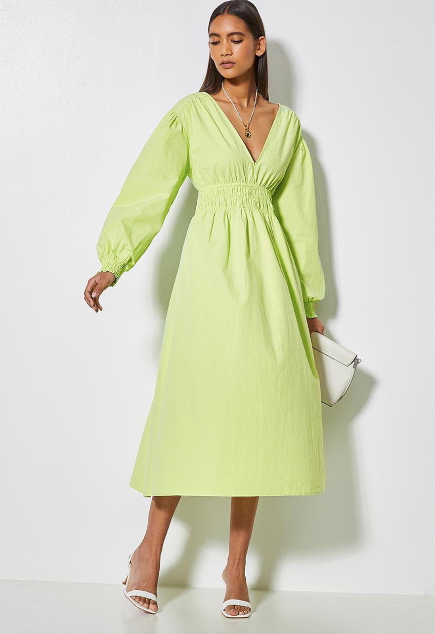 Superbalist - Shirred waist open back midi dress - lime