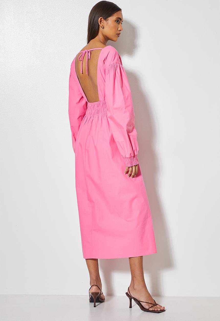 Superbalist - Shirred waist open back midi dress - cerise