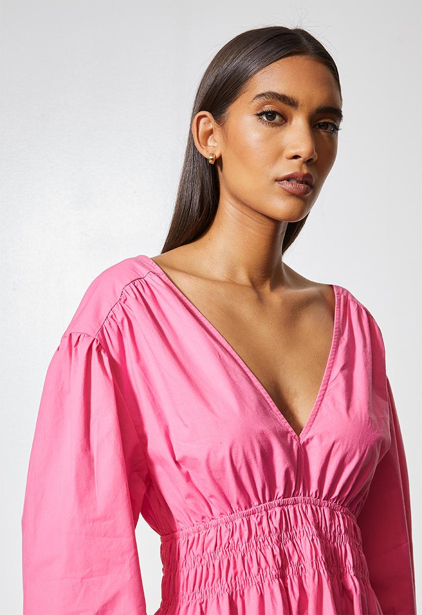 Superbalist - Shirred waist open back midi dress - cerise