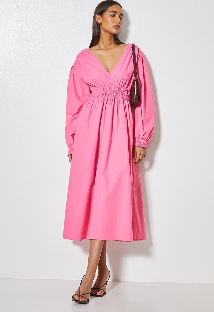 Superbalist - Shirred waist open back midi dress - cerise