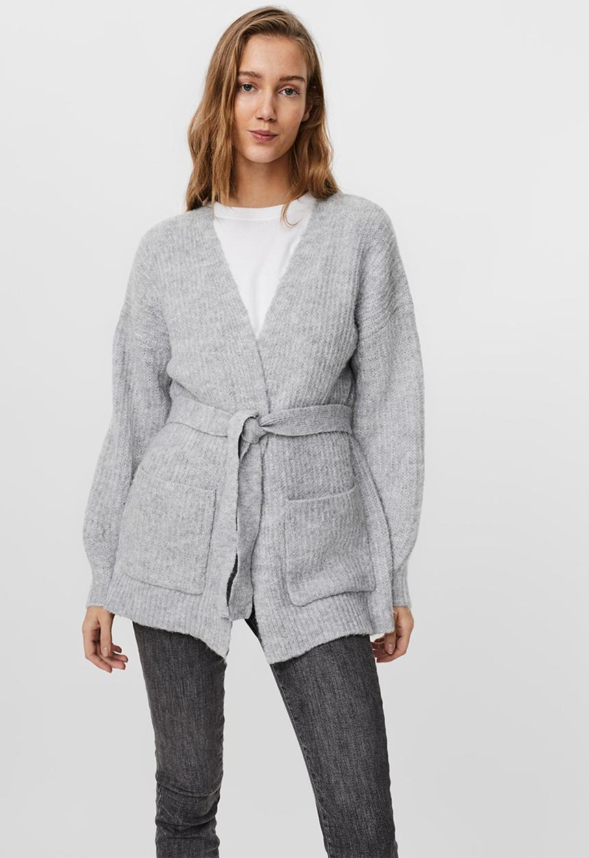 Vero Moda - Julie long sleeve belt cardigan - grey