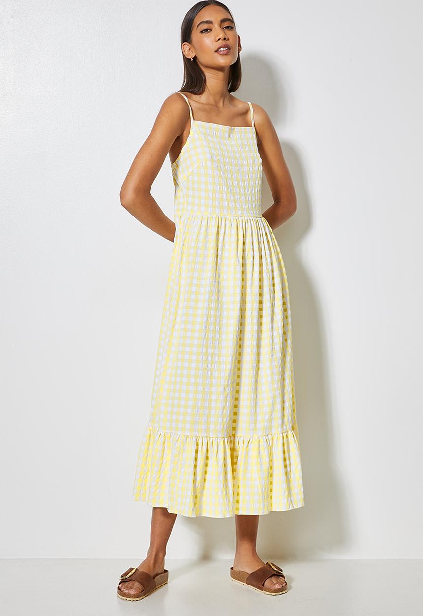 Superbalist - Seersucker fit & flare dress - yellow & white gingham