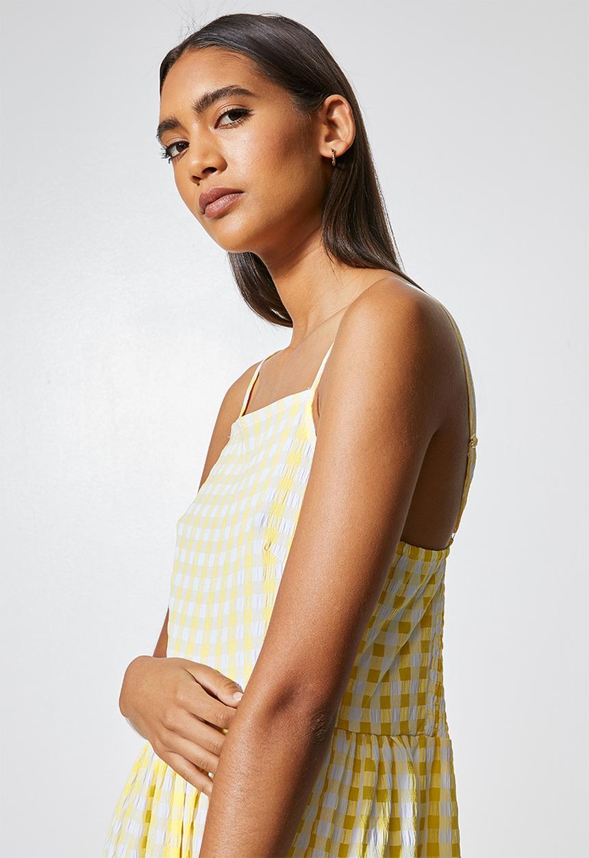 Superbalist - Seersucker fit & flare dress - yellow & white gingham