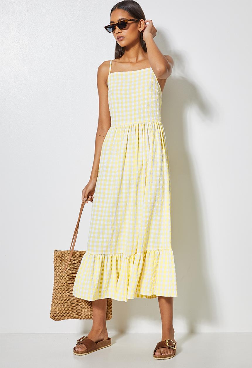 Superbalist - Seersucker fit & flare dress - yellow & white gingham