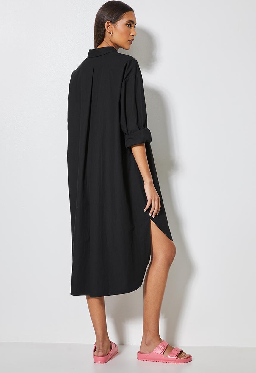 Superbalist - Curved hem shirt dress  - black