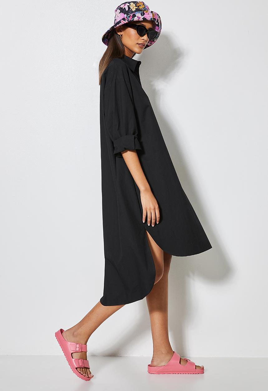 Superbalist - Curved hem shirt dress  - black