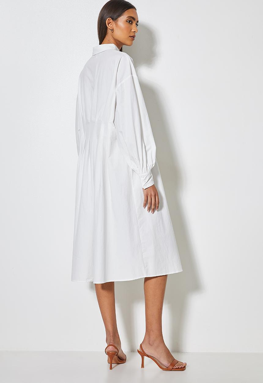 Superbalist - Pink tuck detail shirt dress - white